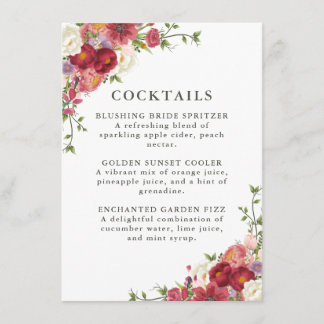 Elegant Floral Wedding Cocktail Menu Menükarte