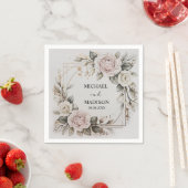 Elegant Floral Wedding Custom Names & Date Gold Serviette (Beispiel)