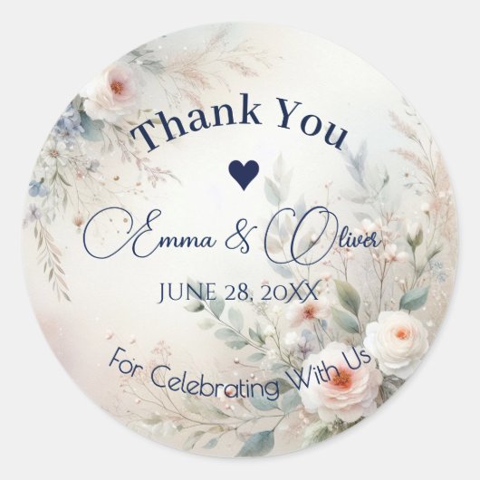 Elegant floral Wedding Danke-You Stickers (Vorderseite)
