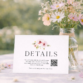 Elegant Floral Wedding Details Card with QR Code RSVP Karte