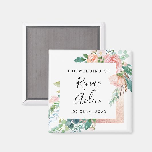 Elegant floral wedding favour magnet, wedding magnet (Vorderseite/Rückseite)