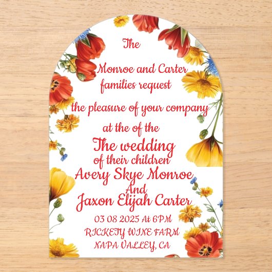 Elegant Floral Wedding Invitation Acryleinladungen (Vorderseite)
