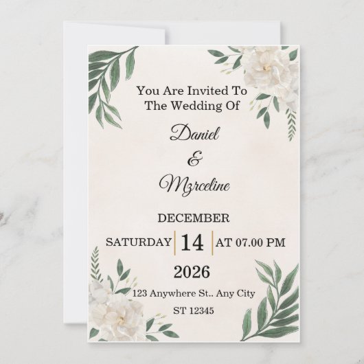 Elegant Floral Wedding Invitation Card Einladung (Vorderseite)