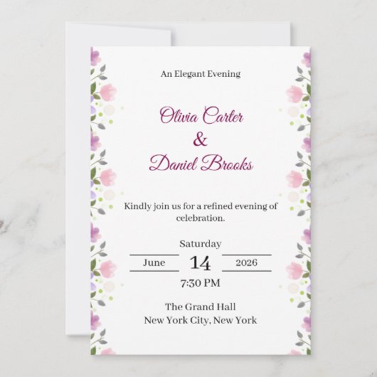 Elegant Floral Wedding Invitation Card Einladung (Vorderseite)