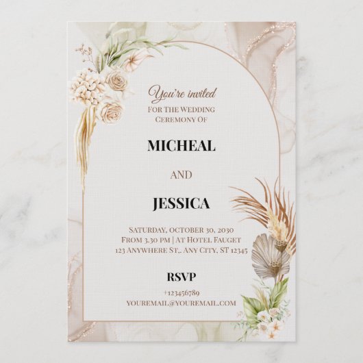 Elegant Floral Wedding Invitation Card Einladung (Vorderseite)