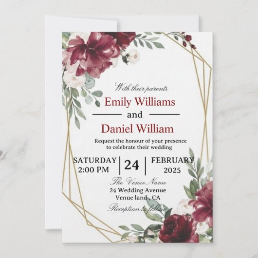 Elegant Floral Wedding Invitation Card Einladung (Vorderseite)