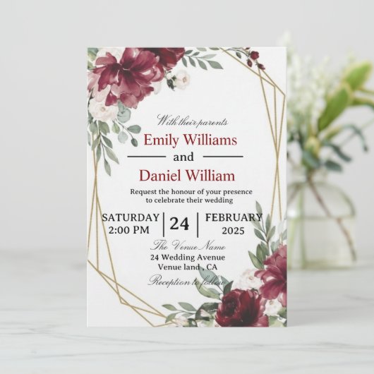 Elegant Floral Wedding Invitation Card Einladung (Stehend Vorderseite)