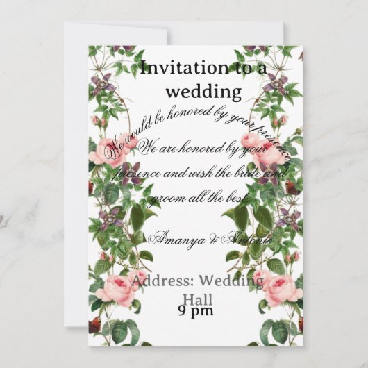 Elegant Floral Wedding Invitation Card Einladung (Vorderseite)