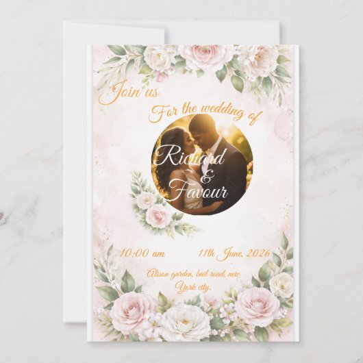 Elegant Floral Wedding Invitation Card Einladung (Vorderseite)