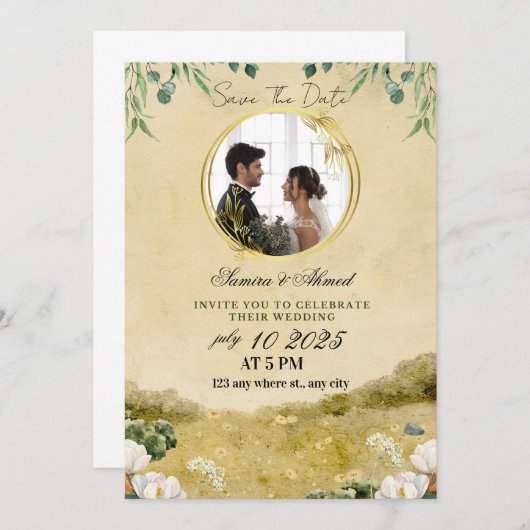 Elegant Floral Wedding Invitation | Classic & Mod Einladung (Vorne/Hinten)