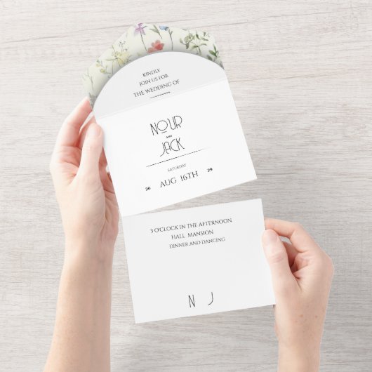 Elegant  Floral Wedding Invitation | Editabl All In One Einladung (Abreißtisch)