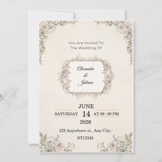 Elegant Floral Wedding Invitation | Editable Moder Einladung (Vorderseite)