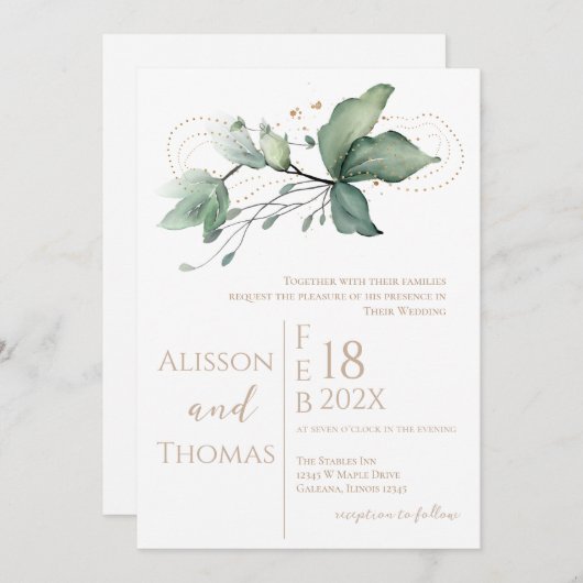 Elegant Floral Wedding Invitation Einladung (Vorne/Hinten)