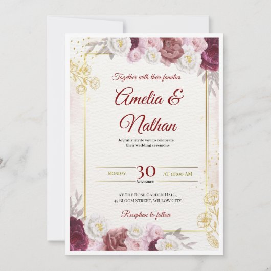 Elegant Floral Wedding Invitation Einladung (Vorderseite)