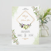 Elegant Floral Wedding Invitation Einladung (Stehend Vorderseite)