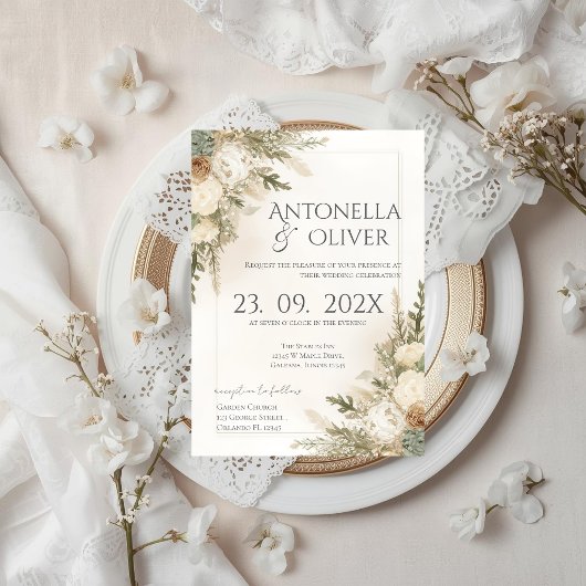 Elegant Floral Wedding Invitation Einladung