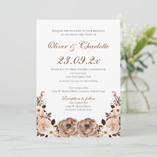 Elegant Floral Wedding Invitation Einladung (Stehend Vorderseite)