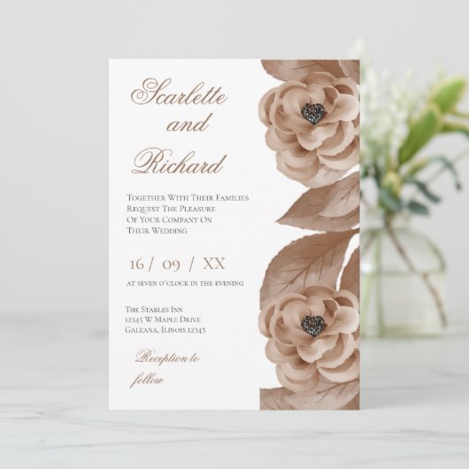 Elegant Floral Wedding Invitation Einladung (Stehend Vorderseite)
