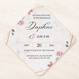 Elegant Floral Wedding Invitation – Geometric Gold Untersetzer
