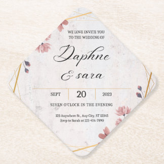 Elegant Floral Wedding Invitation – Geometric Gold Untersetzer