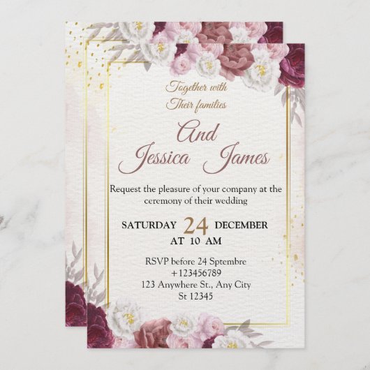 Elegant Floral Wedding Invitation Modern card Einladung (Vorne/Hinten)