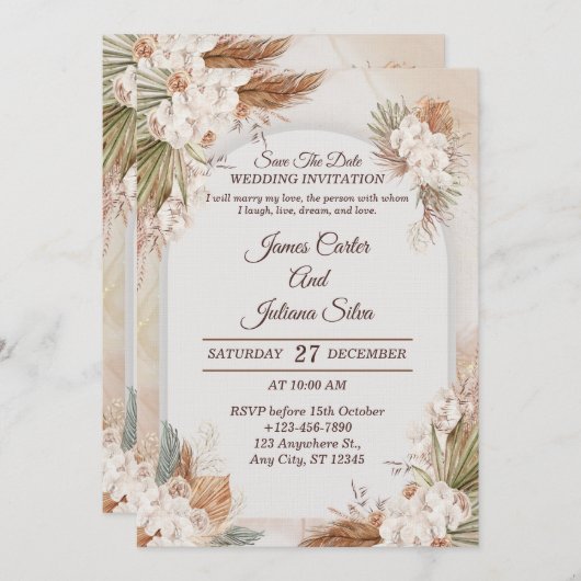 Elegant Floral Wedding Invitation Modern card Einladung (Vorne/Hinten)