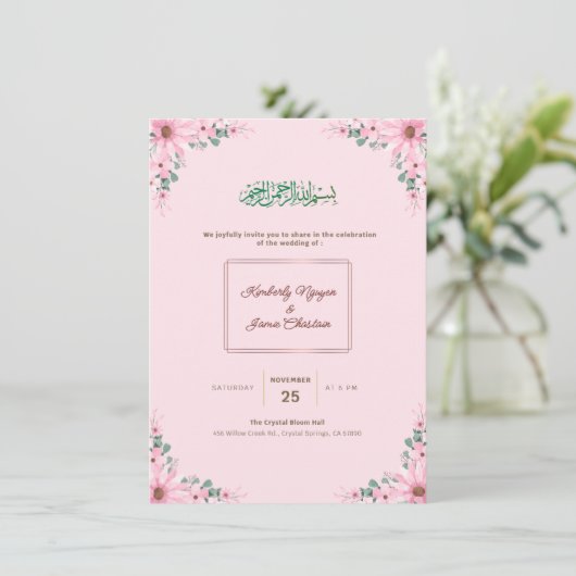 Elegant Floral Wedding Invitation | Modern & Roman Einladung (Stehend Vorderseite)