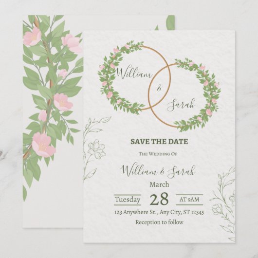 Elegant Floral Wedding Invitation Template  Einladung (Vorne/Hinten)