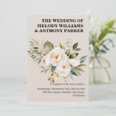 Elegant Floral Wedding Invitation | White Rose & E Einladung (Stehend Vorderseite)