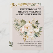 Elegant Floral Wedding Invitation | White Rose & E Einladung (Vorne/Hinten)