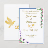Elegant Floral Wedding Invitation with Butterflies Dankeskarte (Vorne/Hinten)