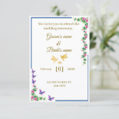 Elegant Floral Wedding Invitation with Butterflies Dankeskarte (Stehend Vorderseite)