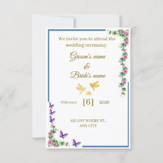 Elegant Floral Wedding Invitation with Butterflies Dankeskarte
