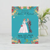 Elegant Floral Wedding Invitation with Couple Art Einladung (Stehend Vorderseite)