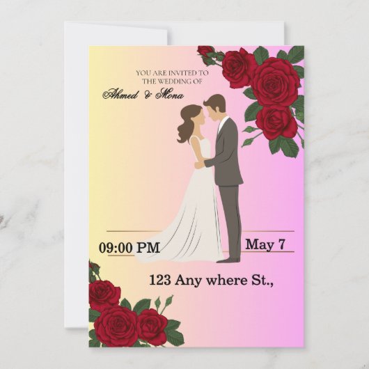 Elegant Floral Wedding Invitation with Couple Art Einladung (Vorderseite)