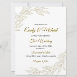 Elegant Floral Wedding Invitation with Gold Script Einladung