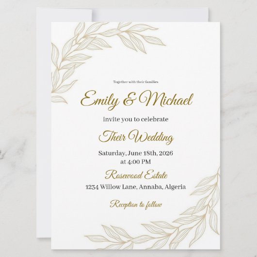 Elegant Floral Wedding Invitation with Gold Script Einladung (Vorderseite)