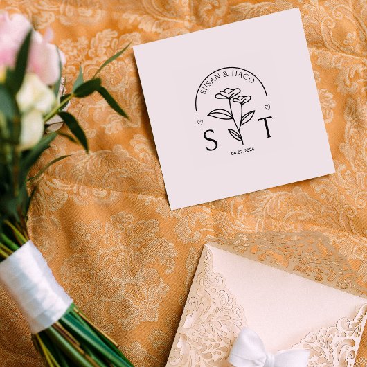 Elegant Floral Wedding Monogram Gummistempel