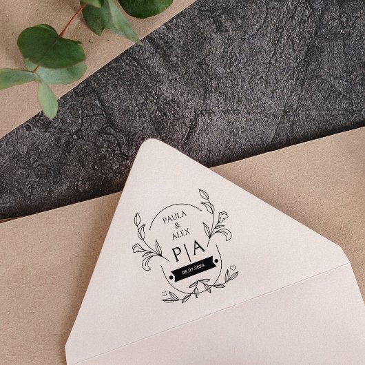 Elegant Floral Wedding Monogram Gummistempel