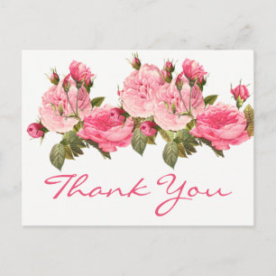 Elegant Floral Wedding Pink Rose Vielen Dank Postkarte
