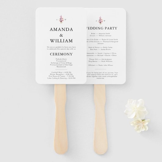 Elegant Floral Wedding Program Fächer (Vorne und Hinten)