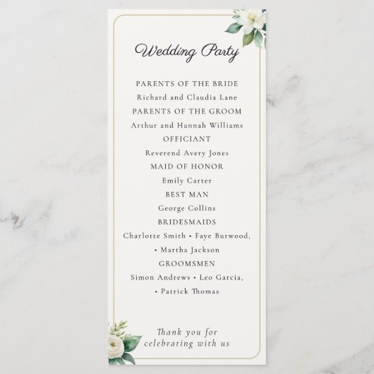 Elegant Floral Wedding Program Template Programm (Rückseite)