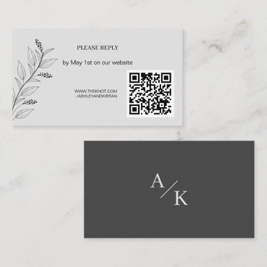 Elegant Floral Wedding QR UAWG Begleitkarte (Vorne/Hinten)