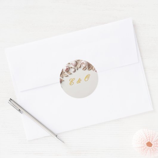 Elegant Floral Wedding Round Sticker (Umschlag)