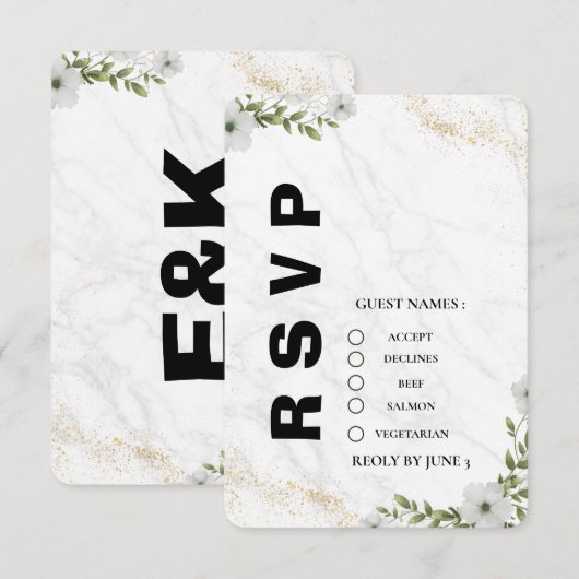 Elegant Floral Wedding RSVP Card Karte (Vorne/Hinten)