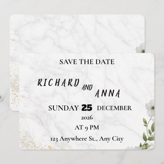 Elegant Floral Wedding Save the Date Card  (Vorne/Hinten)