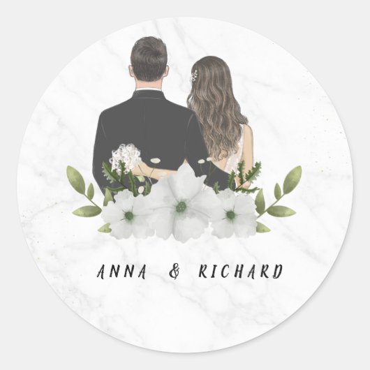 Elegant Floral Wedding Small Round Sticker (Vorderseite)