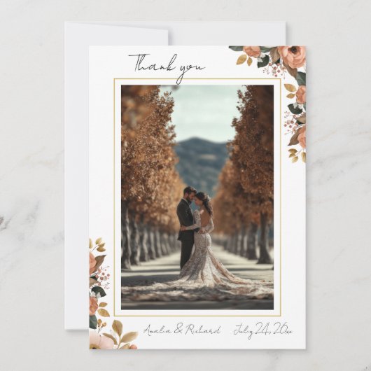 Elegant Floral Wedding Thank You Card  Dankeskarte (Vorderseite)