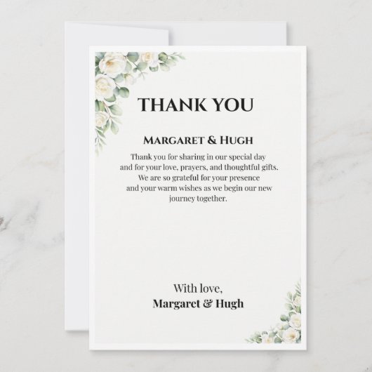 Elegant Floral Wedding Thank You Card Einladung (Vorderseite)