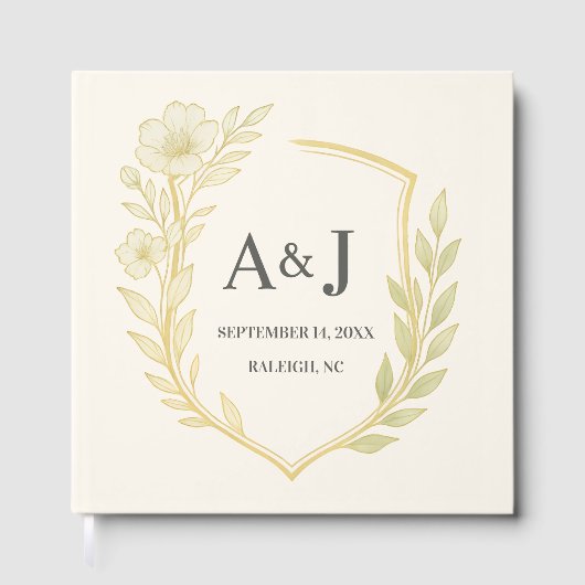 Elegant Floral Wedding Wappen Monogram Ivory Gästebuch (Vorderseite)